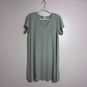 Soft Sage Ribbed V-Neck Mini Dress